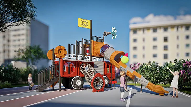 2025 New Children's Bus Theme Playground Equipment Slide Combination